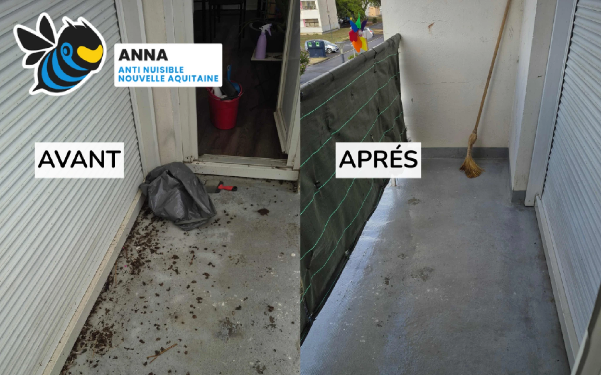 Nettoyage balcon fientes pigeons