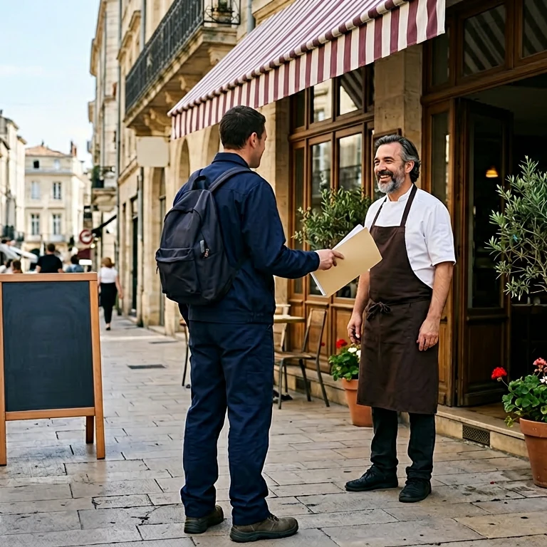 Technicien ANNA Anti-Nuisible présentant un contrat de dératisation à un professionnel de la restauration à Bordeaux