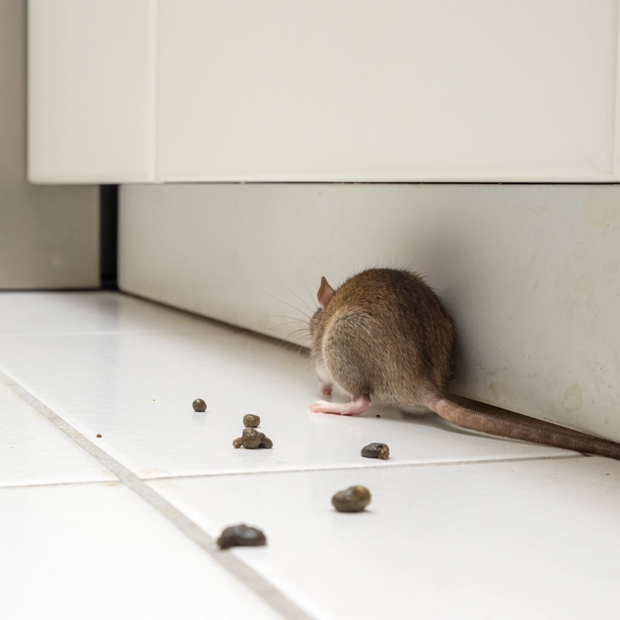 Rat et crottes découverts dans une cuisine à Eysines – intervention ANNA Anti-Nuisible