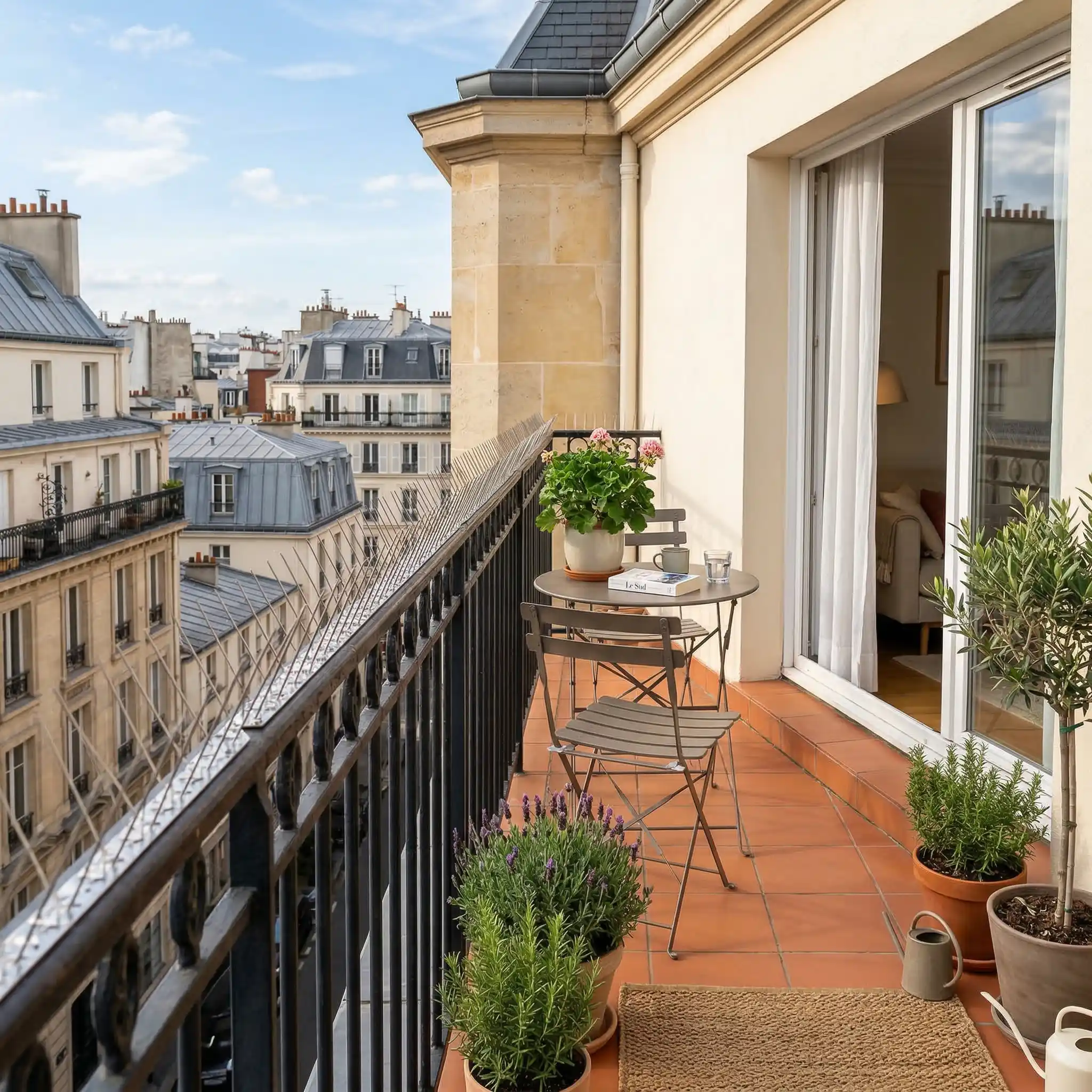 Pose de pics anti-pigeons sur un balcon à Eysines