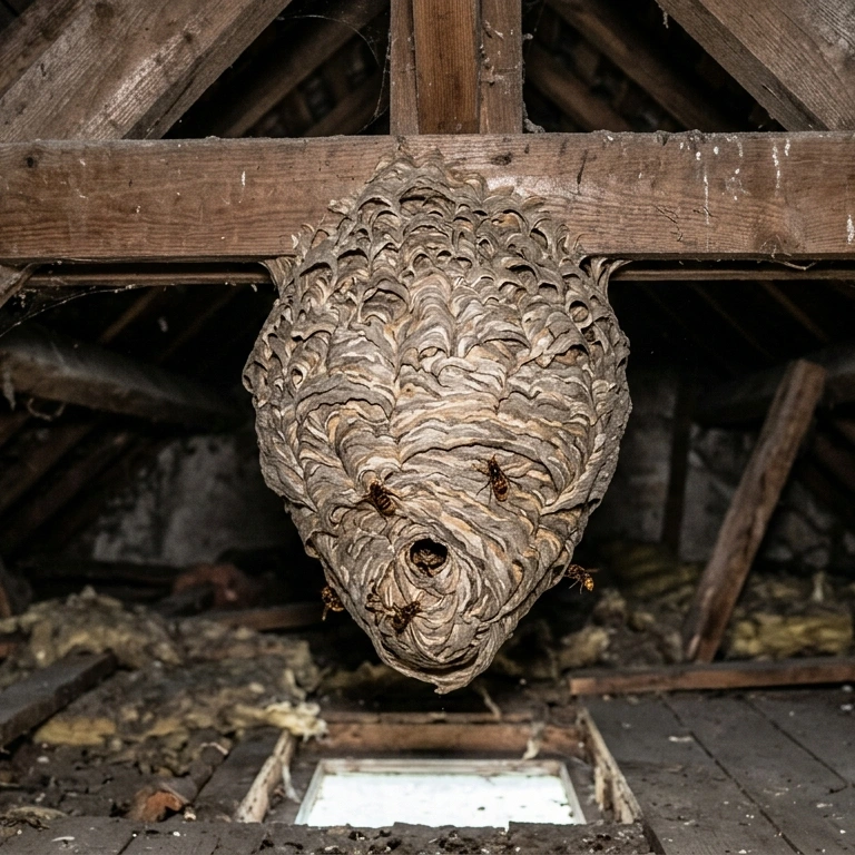 Nid de frelons dans les combles à Saint-Médard-en-Jalles Gironde