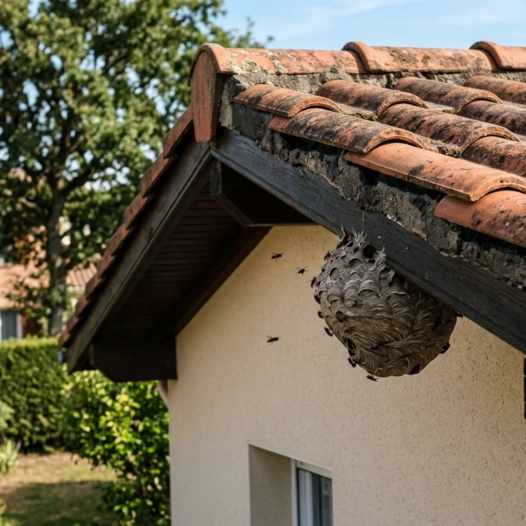 Nid de guêpes actif sous la toiture d'une maison à Blanquefort — intervention ANNA Anti-Nuisible