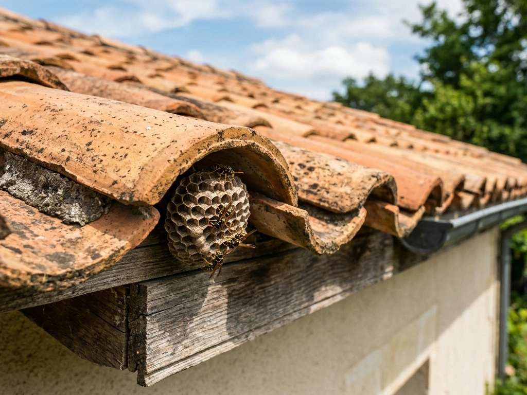 Nid de guêpes sous un toit à Saint-Médard-en-Jalles en Gironde — intervention ANNA Anti-Nuisible