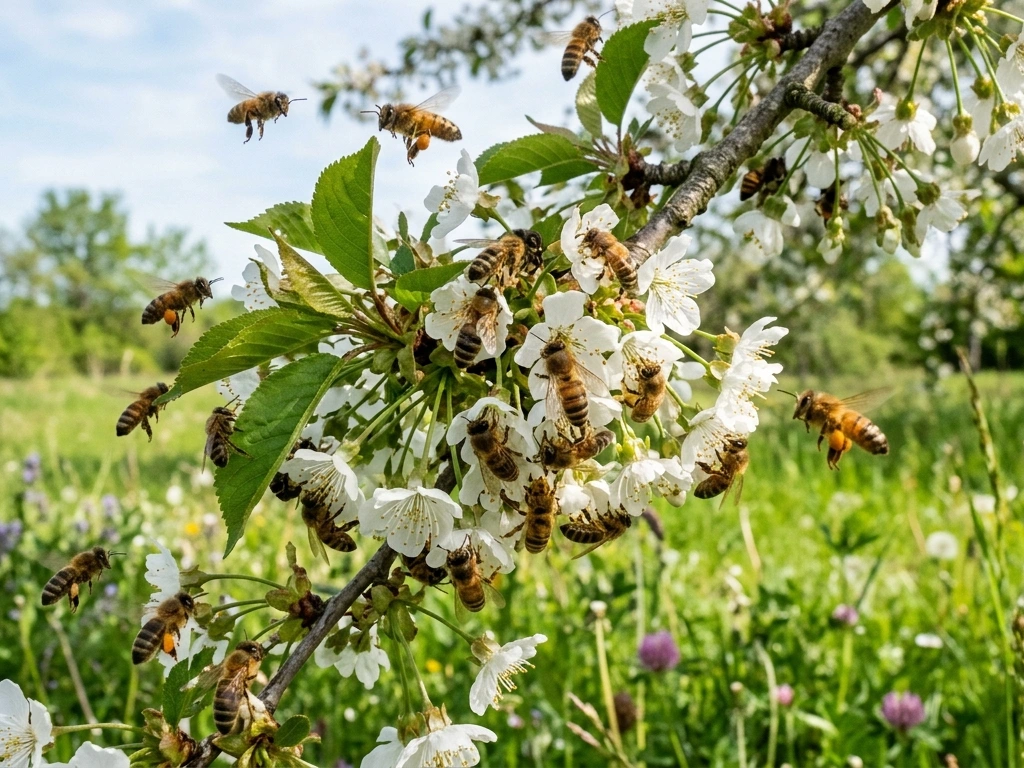 Abeille domestique butinant une fleur — espèce protégée, à faire déplacer par un apiculteur en cas d'essaim